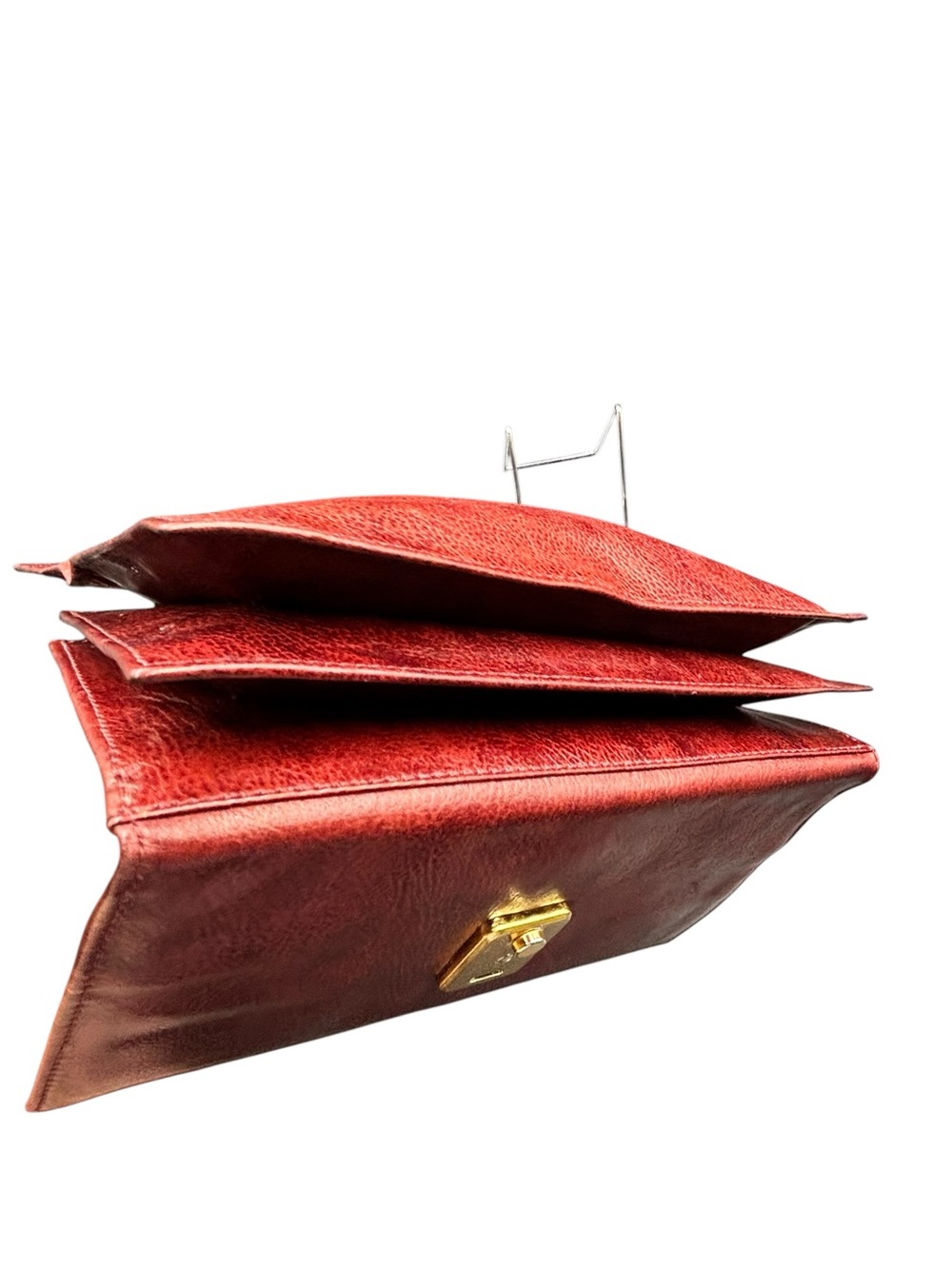 Vintage Marruecos Colombian Leather Long Clutch Wallet Organizer Cognac Burgandy - Picture 9 of 10